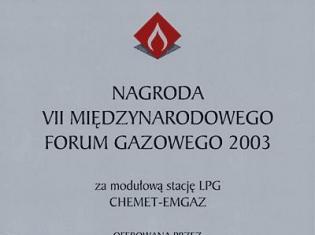 Nagroda VII Międzynarodowego Forum gazowego 2003